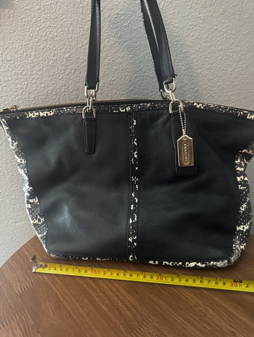 Coach Black Leather Tote with Speckled Trim